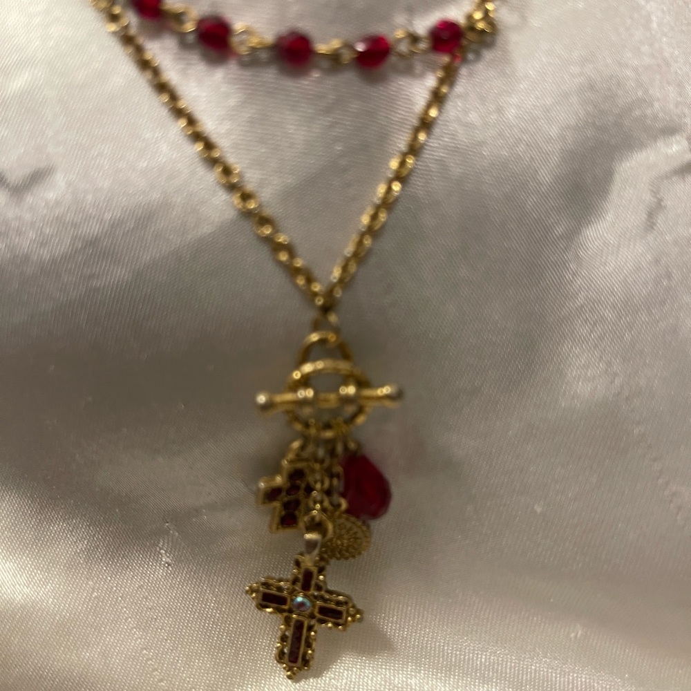 Women Red and Gold Cross Necklace